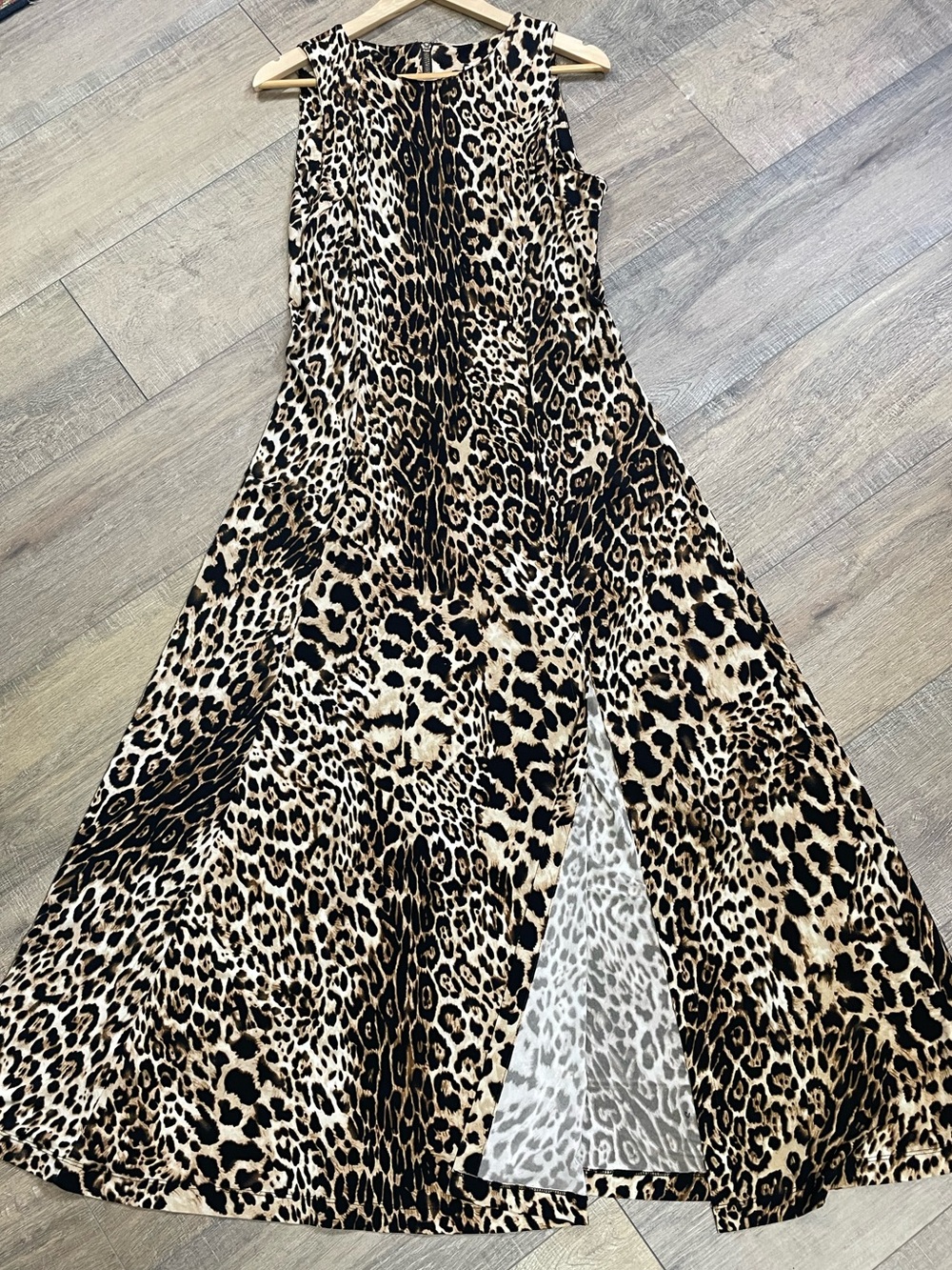 Joseph Ribkoff Leopard Print A-Line Jersey Maxi Dress High Slit US/CAN 12- UK 14